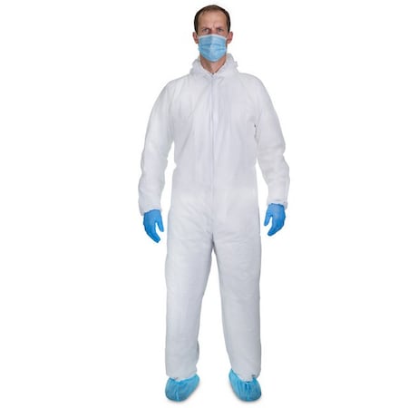 Disposable Protective Polypropylene Coverall, Dust Resistant, Lightweight, Industrial, Size XL, 25PK